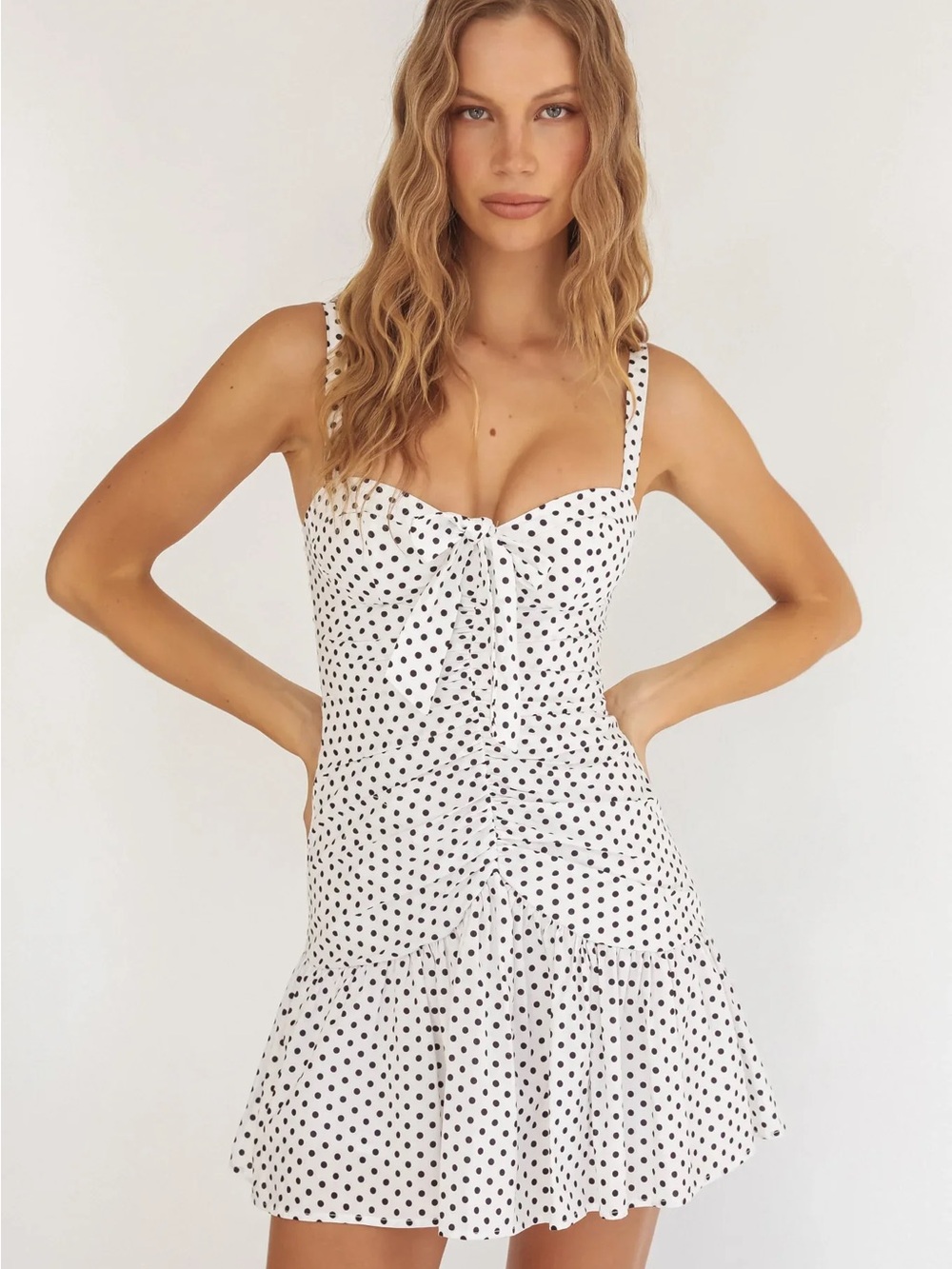White Polka Dot Tie-Front Sundress